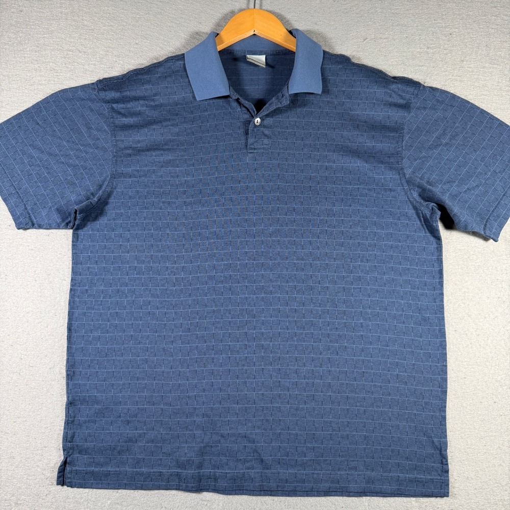 Nike‎ Golf Mens Blue Grid Pattern Cotton Short Sleeve Polo Shirt Large L 114344